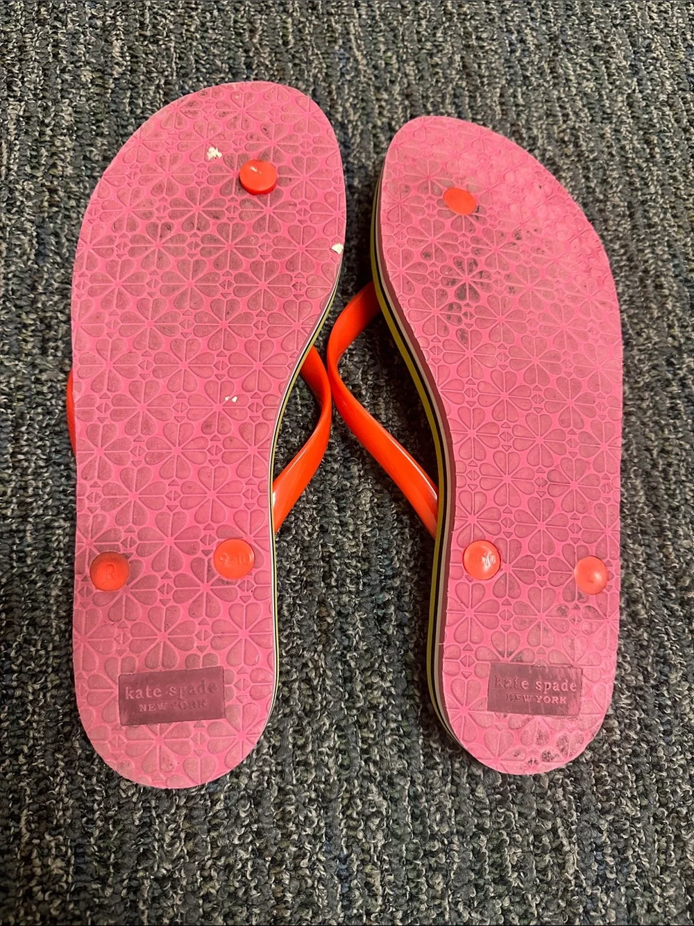 kate spade Multicolor Striped Flip Flops with Bright Orange Straps